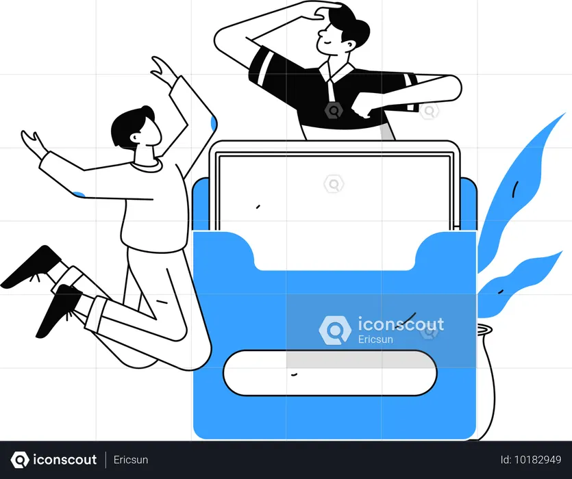 Men reviewing coupon document for shopping  Illustration