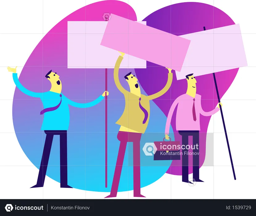 Men Standing With Blank Posters  Illustration