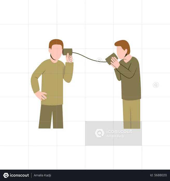Men Talking Through Tin Phone  Illustration