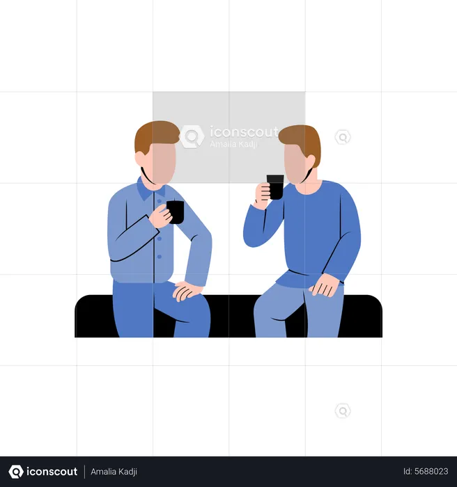 Men Talking While Sitting And Drinking Coffee  Illustration