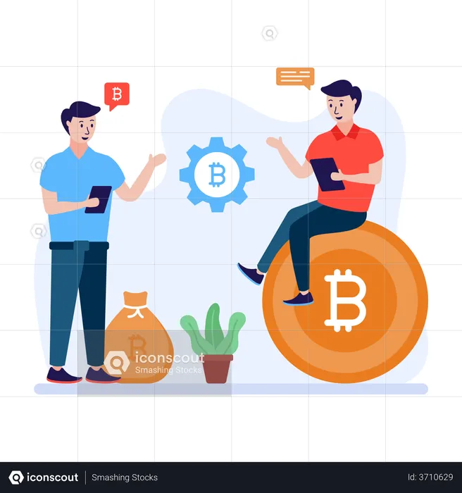 Men trading in bitcoin  Illustration