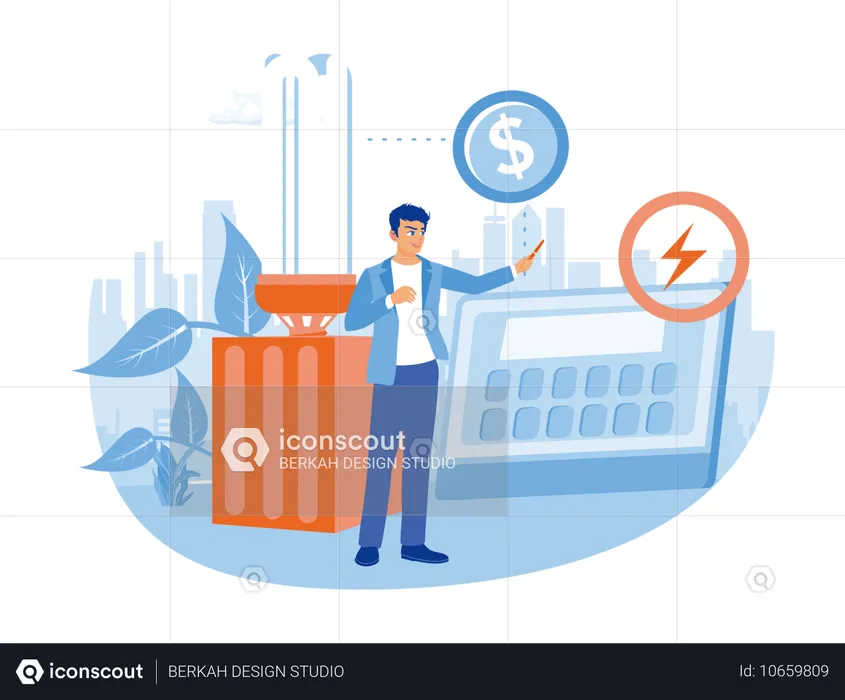 Men Using Energy-saving And Cost-effective Lamps  Illustration