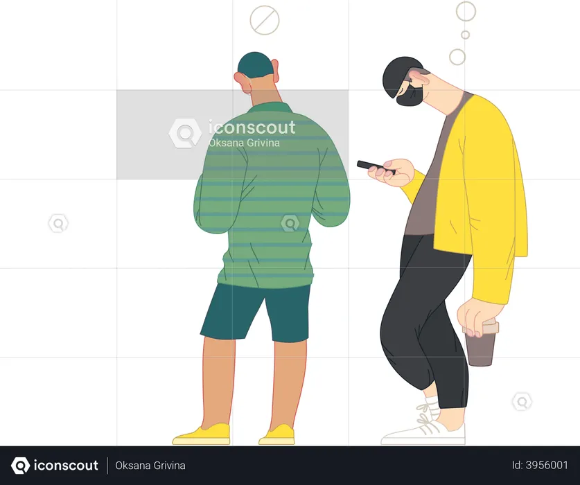 Men waiting in line during covid pandemic  Illustration