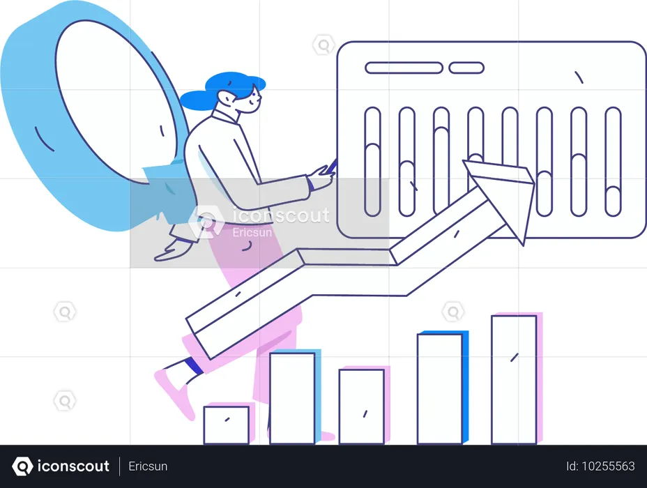 Menina analisando pontuação de crédito  Ilustração