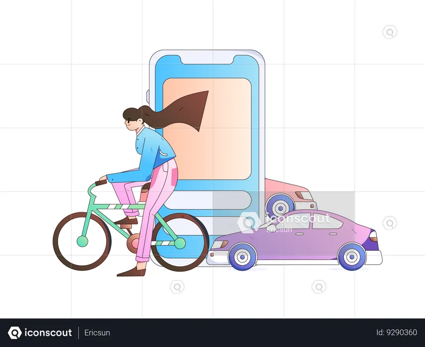 Menina andando de bicicleta para transporte  Ilustração