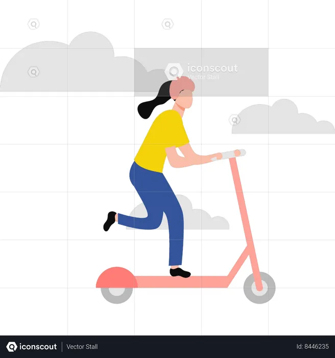 Menina andando de scooter  Ilustração