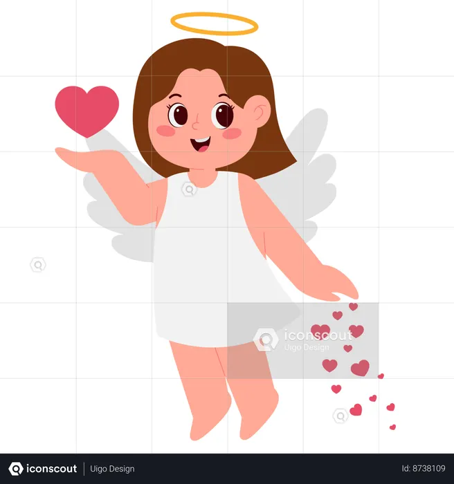Menina anjo com amor voador  Ilustração