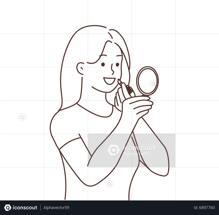 Menina aplicando batom  Ilustração