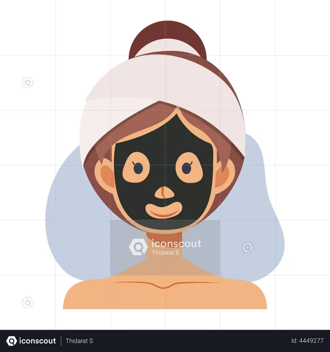 Menina aplicando máscara facial  Ilustração