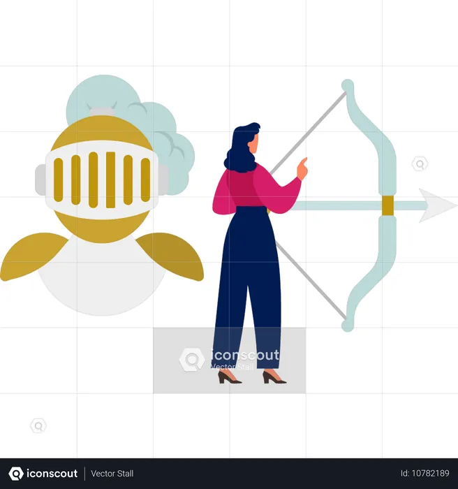 Menina aponta arco e flecha  Ilustração