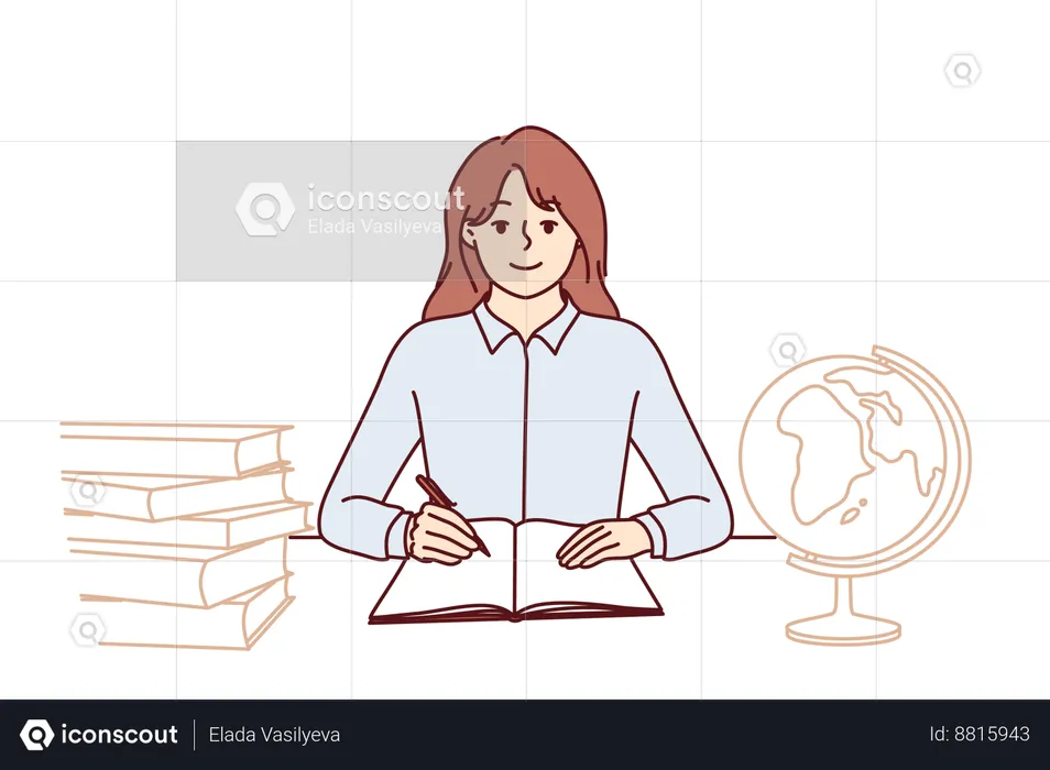 Menina aprende com a educação global  Ilustração