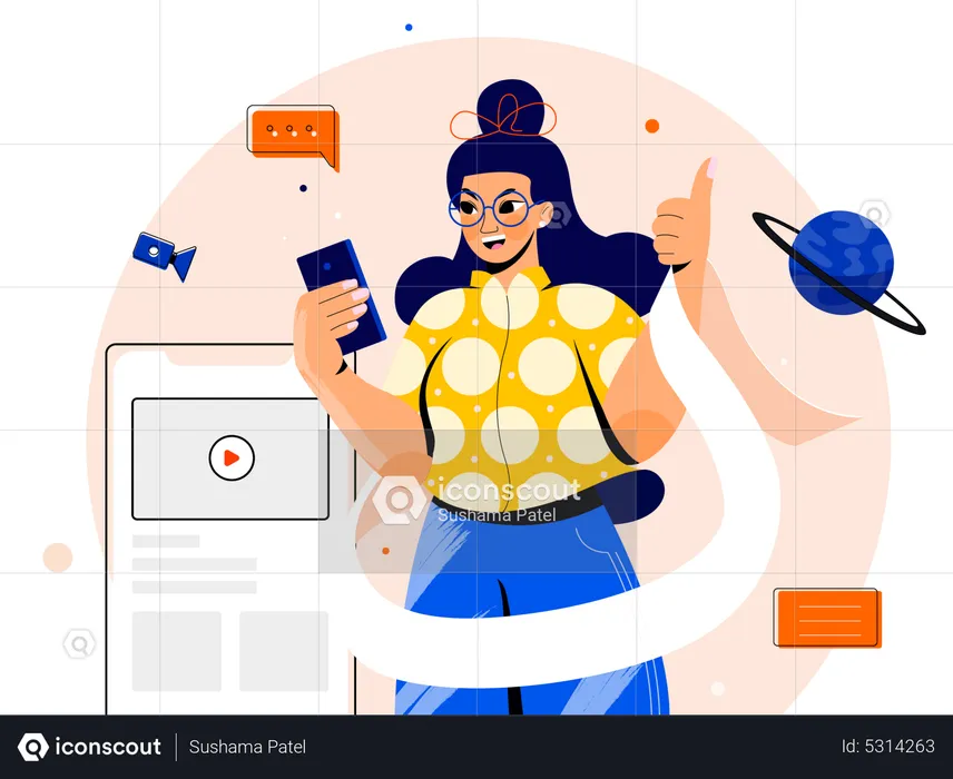 Menina aprendendo on-line via aplicativo móvel  Ilustração