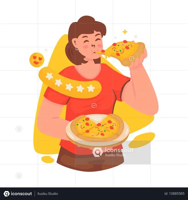 Garota curtindo pizza avaliações  Ilustração