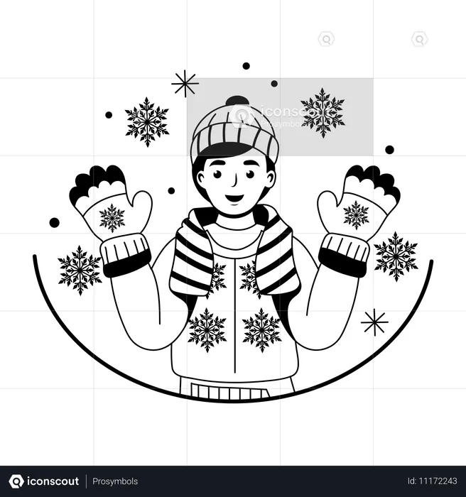 Menina aproveitando a queda de neve no inverno  Ilustração