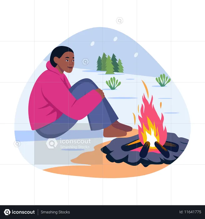 Menina aproveitando a noite da fogueira  Ilustração
