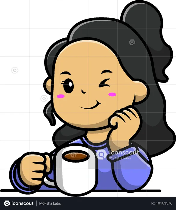 Menina bebe café quente  Ilustração