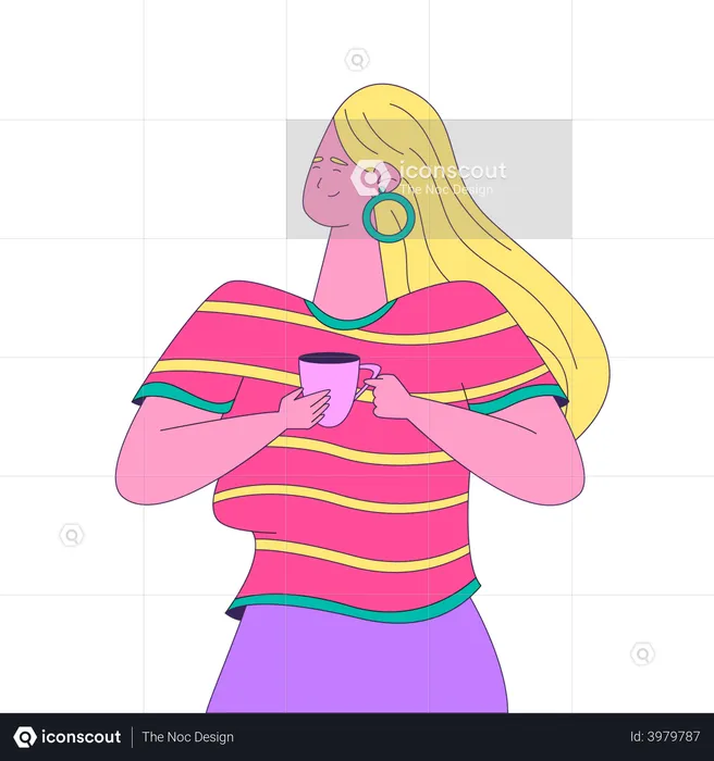 Menina tomando café  Ilustração