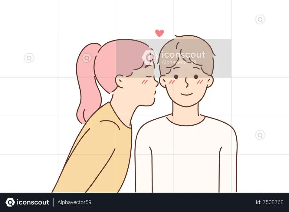 Menina beijando menino  Ilustração