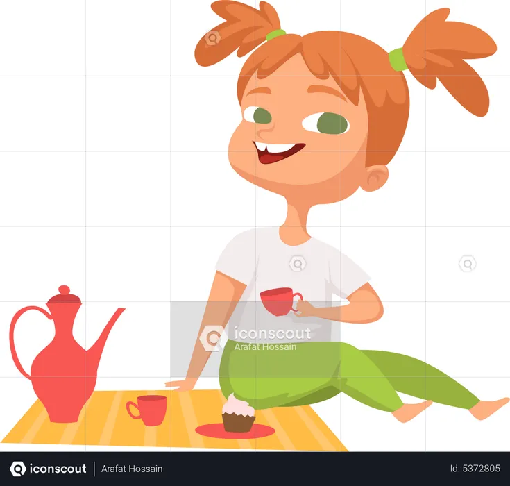 Menina brincando com xícara  Ilustração