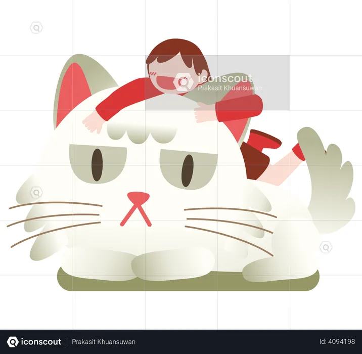 Menina brincando com gato  Ilustração