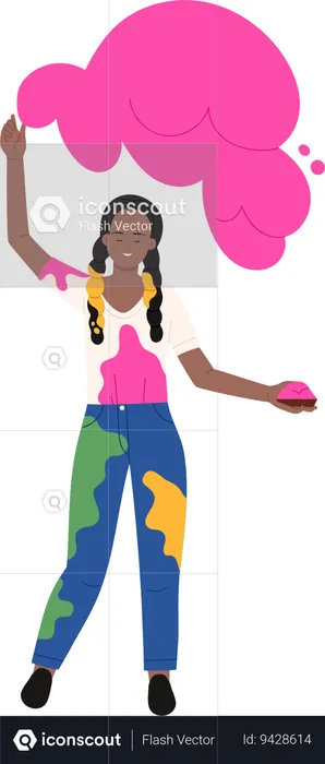 Menina brincando de holi  Ilustração