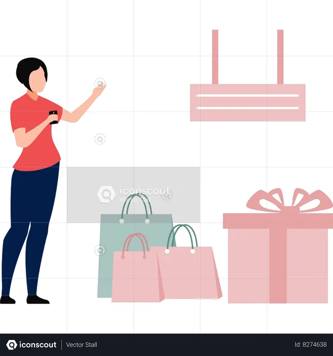 A menina carrega muitos sacos de compras  Ilustração