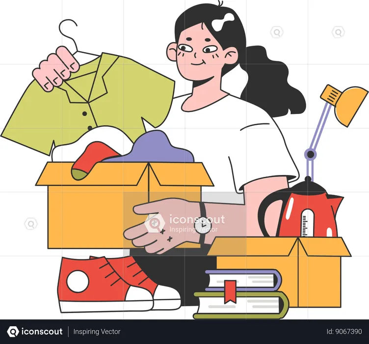 Menina carregando caixa de roupas  Ilustração