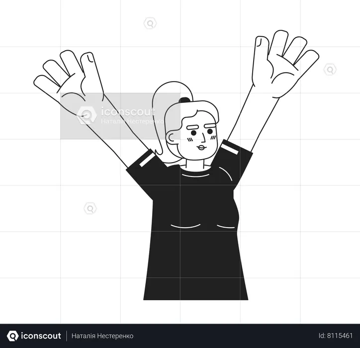 Menina caucasiana levantando as mãos  Ilustração