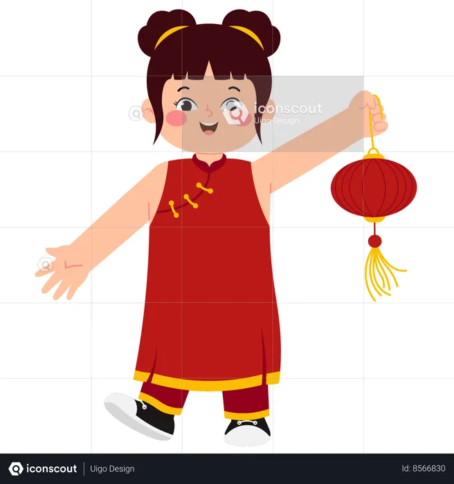 Menina chinesa com lanterna  Ilustração