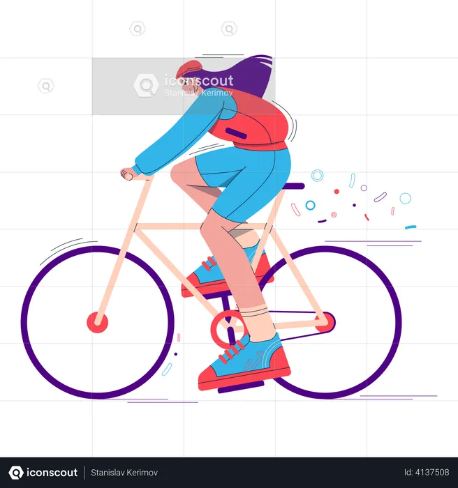 Menina andando de bicicleta  Ilustração