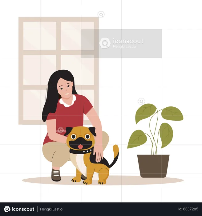 Menina com cachorro de estimação  Ilustração