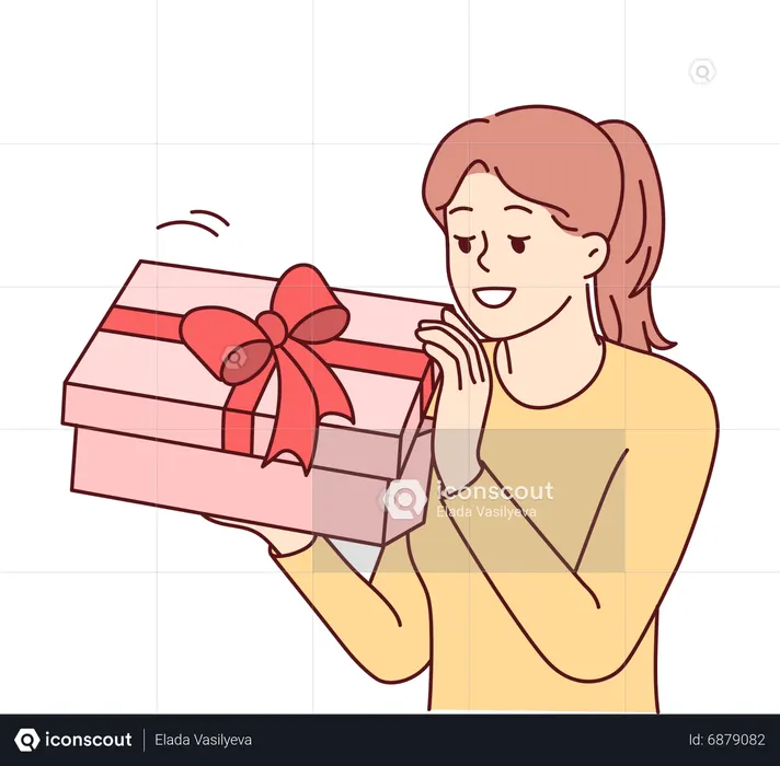 Menina com caixa de presente surpresa  Ilustração