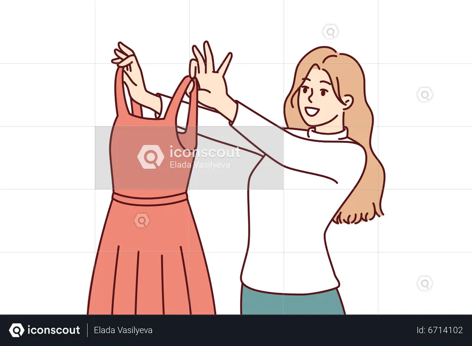 Menina com lindo vestido vermelho  Ilustração