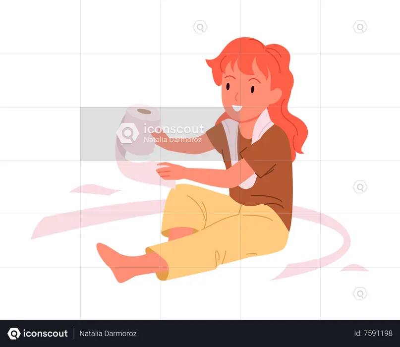 Menina com papel higiênico  Ilustração