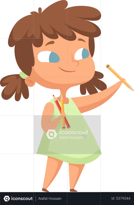 Menina com pincel de desenho  Ilustração