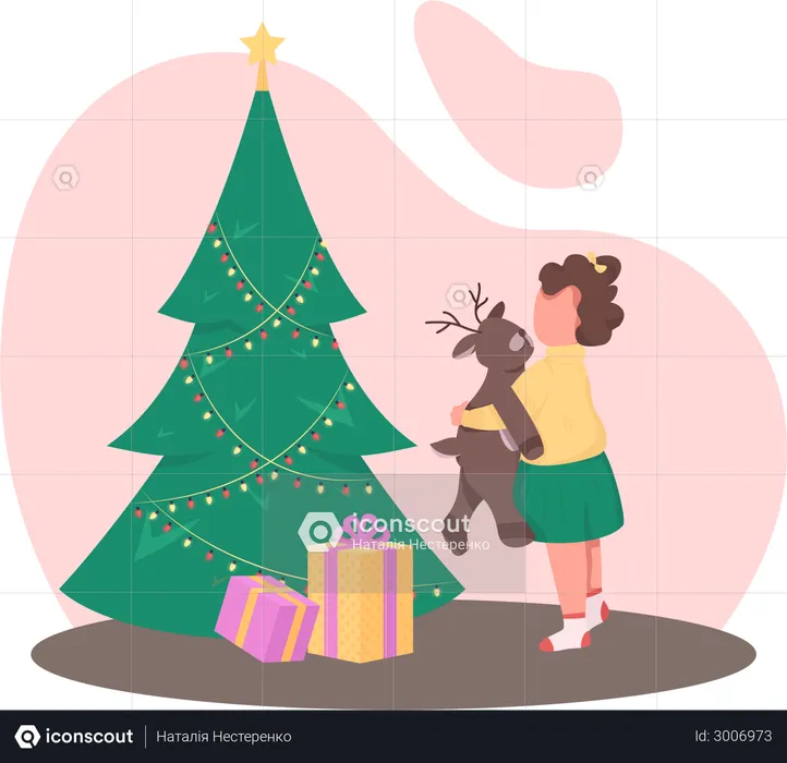 Menina com presente de Natal  Ilustração