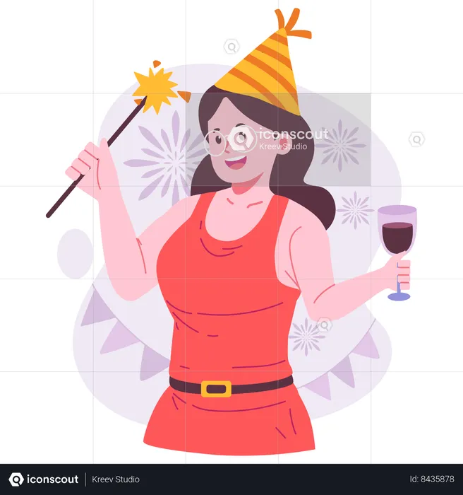 Menina comemorando o ano novo  Ilustração