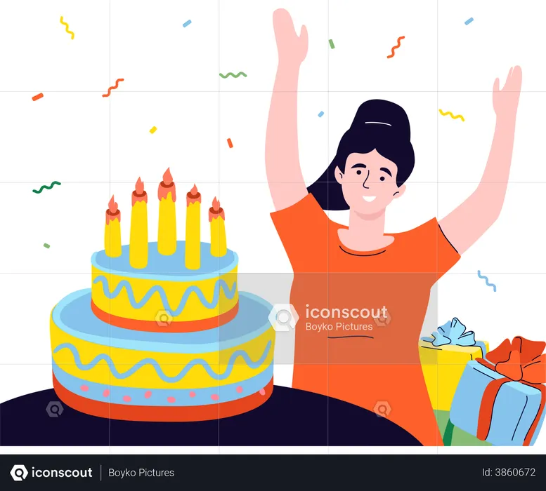 Menina comemorando seu aniversário  Ilustração