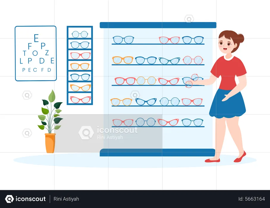 Garota comprando óculos  Ilustração