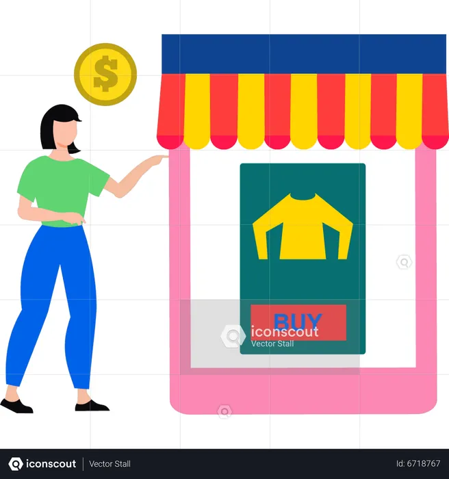 Menina comprando roupas online  Ilustração