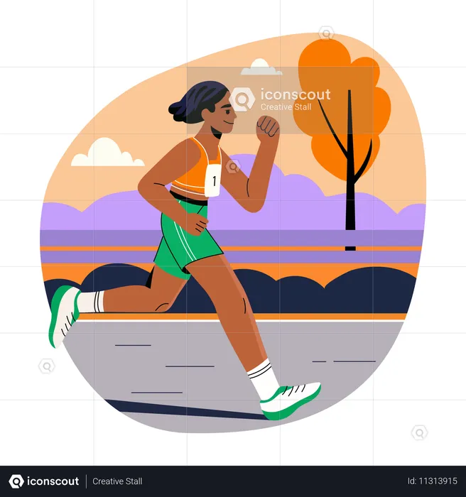 Menina correndo maratona  Ilustração