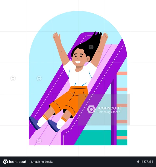 Menina criança deslizando no playground  Ilustração