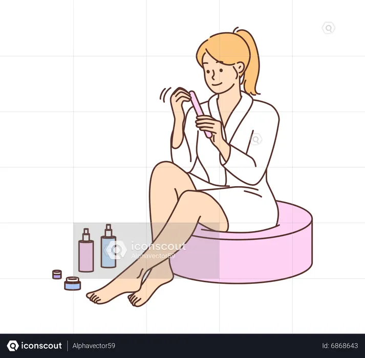 Menina cuidando das unhas  Ilustração