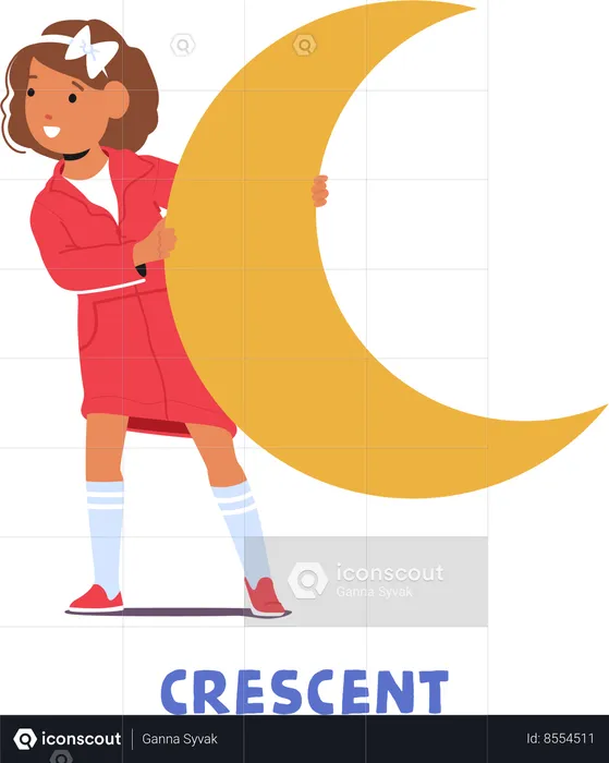 Menina curiosa em forma de lua crescente  Ilustração