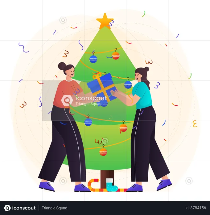 Garota dando presentes de Natal no ano novo  Ilustração