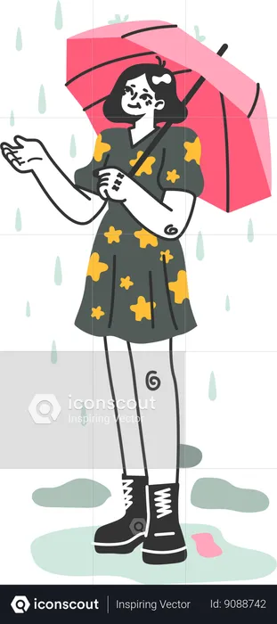 Menina em pé com guarda-chuva  Ilustração