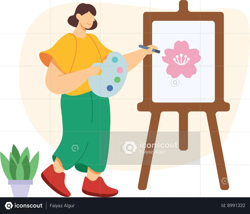 Menina desenhando pintura  Ilustração