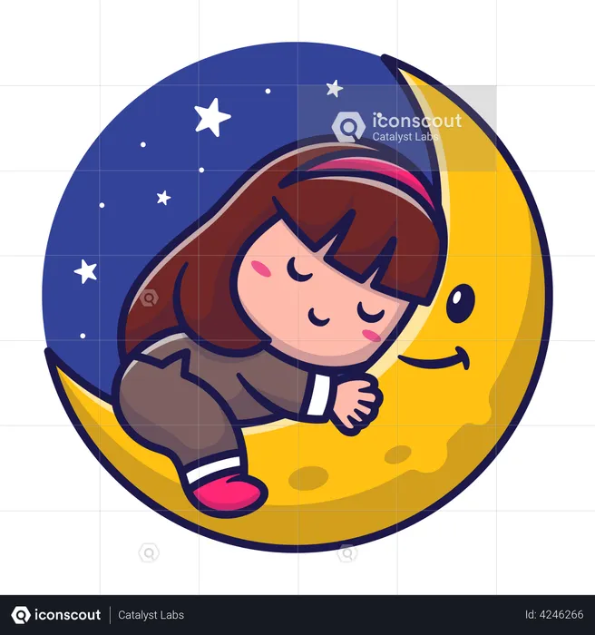 Menina dormindo na lua  Ilustração