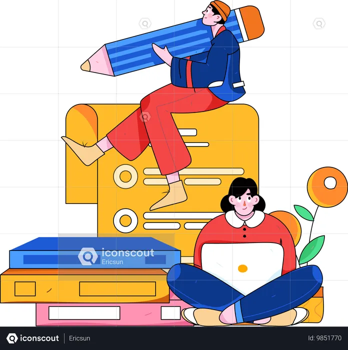 Menina e homem fazendo E-learning  Ilustração