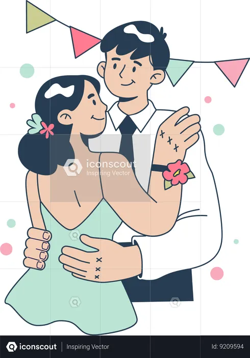 Menina e menino fazendo dança de casal na festa de formatura  Ilustração